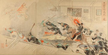  combat tableaux - image de la bataille sévère dans les rues de gyuso 1895 Ogata Gekko ukiyo e